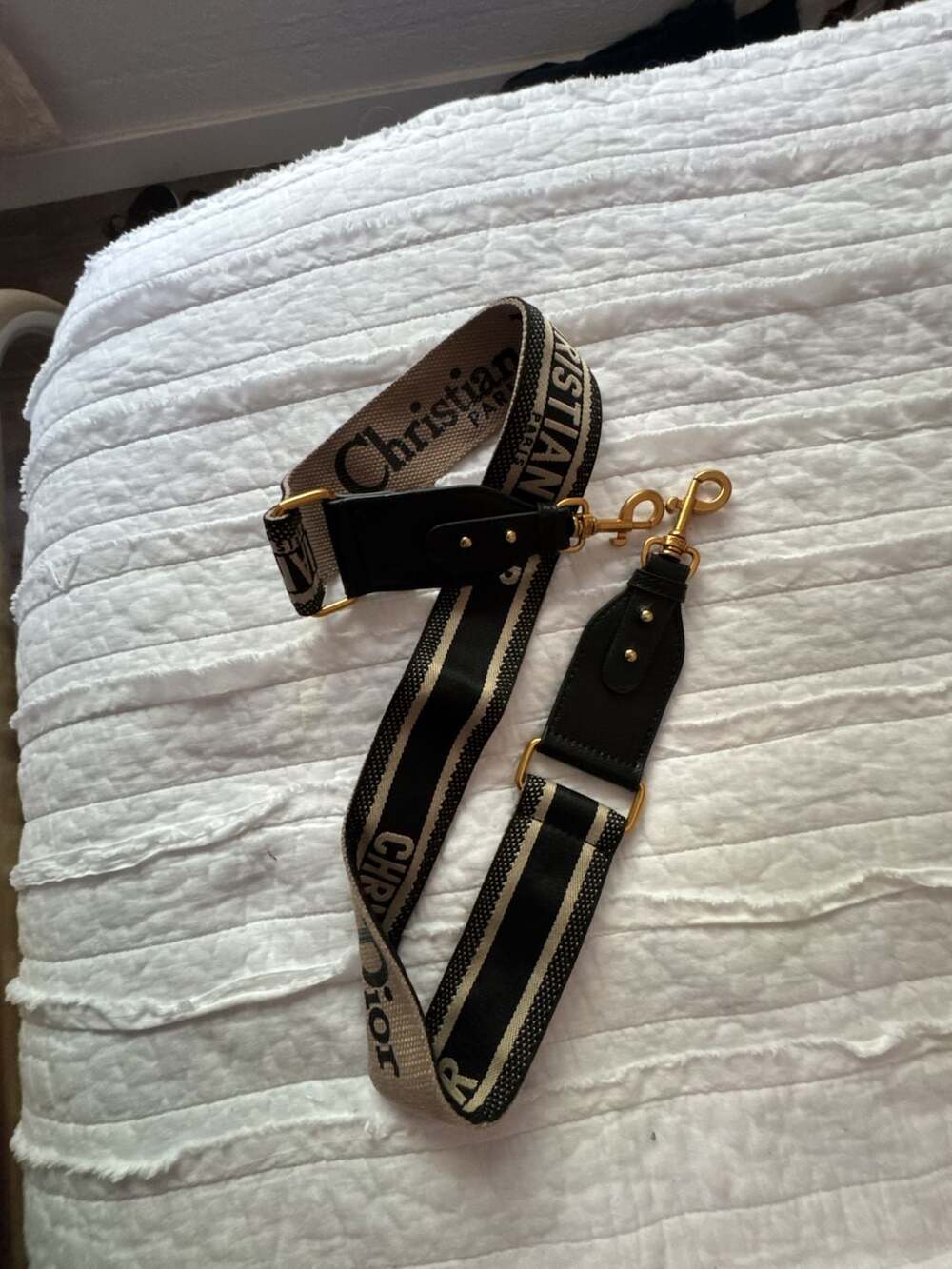 Christian Dior Embroidered Canvas and Leather Shoulder Strap